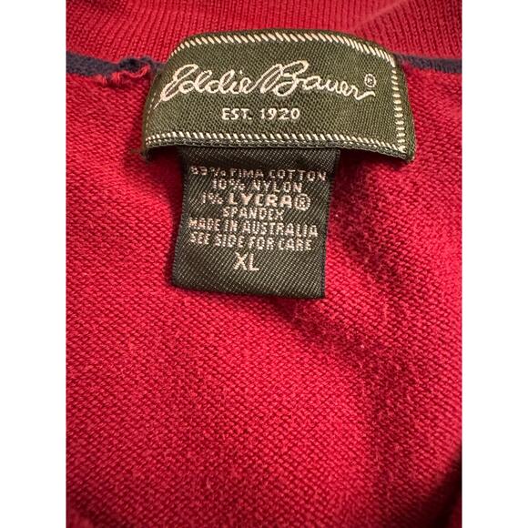 Vintage Men's Eddie Bauer Vintage Red 1/4 Button Pullover Long Sleeve Shirt XL - Picture 3 of 5
